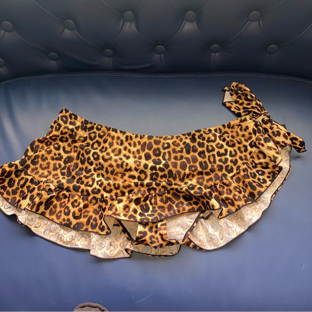 Smart & Sexy Swim Skirt Skort Ruffle Hem leopard print bikini bottom tie closure